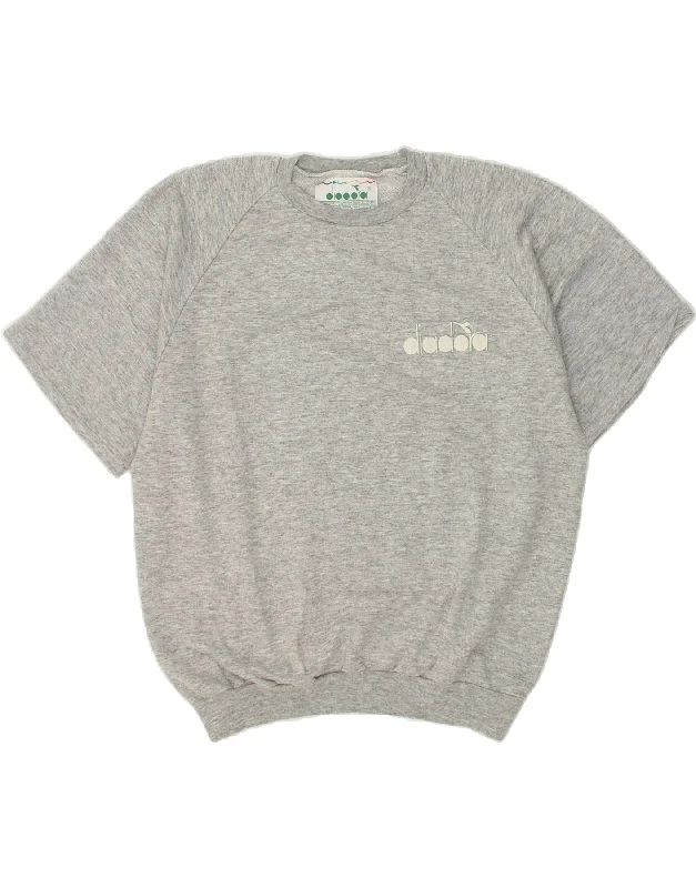 DIADORA Womens Short Sleeve Sweatshirt Jumper UK 18 XL Grey Cotton Hoodie with Hem Elastic Stretchable Comfortable DIADORA Womens Short Sleeve Sweatshirt Jumper UK 18 XL Grey Cotton Hoodie with Hem Elastic Stretchable Comfortable