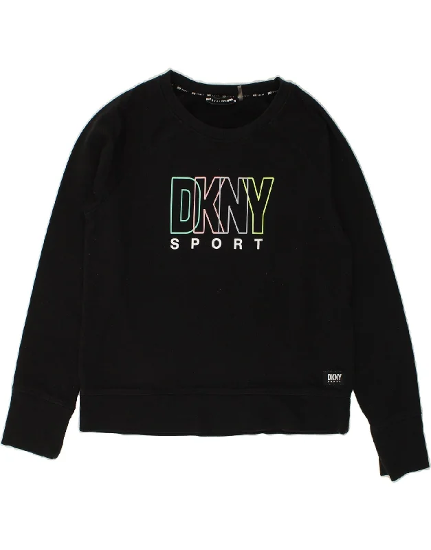 DKNY Womens Graphic Sweatshirt Jumper UK 14 Medium Black Cotton Hoodie with Velcro Closure Adjustable Secure DKNY Womens Graphic Sweatshirt Jumper UK 14 Medium Black Cotton Hoodie with Velcro Closure Adjustable Secure