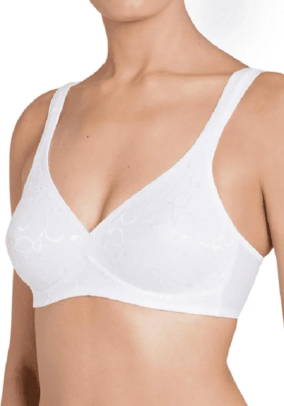 Triumph Elegant Cotton Non Wired Bra, White Sporty Compression Bra