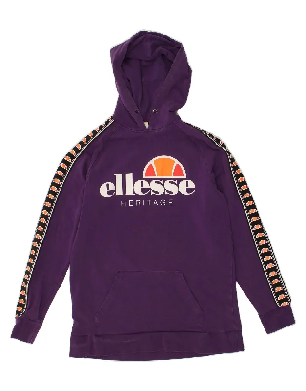 ELLESSE Womens Graphic Hoodie Jumper UK 12 Medium Purple Cotton Hoodie with Earth Tones Natural Calm