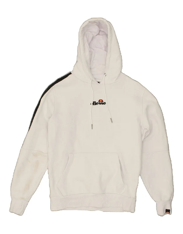 ELLESSE Womens Graphic Hoodie Jumper UK 14 Medium White Cotton Hoodie with Hem Detail Decorative Unique ELLESSE Womens Graphic Hoodie Jumper UK 14 Medium White Cotton Hoodie with Hem Detail Decorative Unique