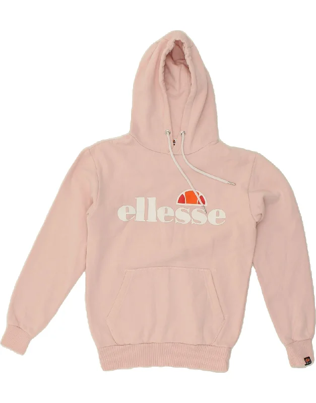 ELLESSE Womens Graphic Hoodie Jumper UK 8 Small  Pink Cotton Hoodie with Illustration Artistic Creative