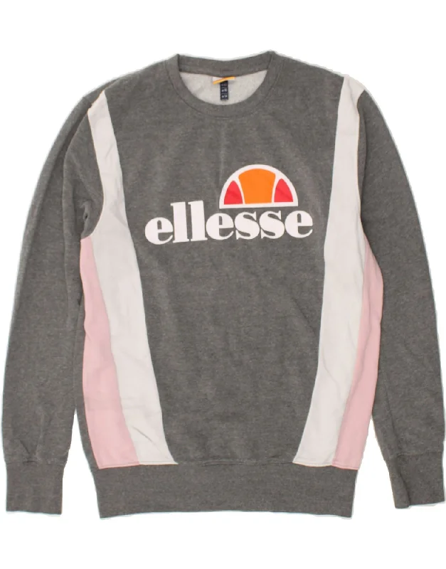 ELLESSE Womens Graphic Sweatshirt Jumper UK 14 Large  Grey Colourblock Hoodie Jacket Zipper Layering