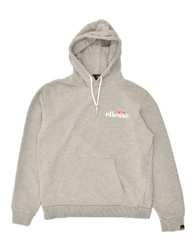 ELLESSE Womens Hoodie Jumper UK 12 Medium  Grey Cotton Hoodie with Exposed Zipper Edgy Industrial