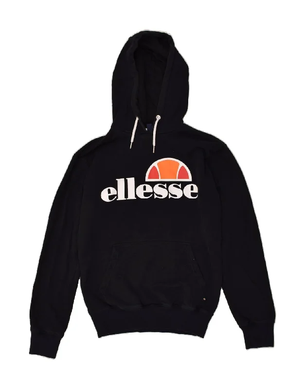 ELLESSE Womens Loose Fit Graphic Hoodie Jumper UK 10 Small Black Cotton Hoodie with Mock Neck Collared Structured ELLESSE Womens Loose Fit Graphic Hoodie Jumper UK 10 Small Black Cotton Hoodie with Mock Neck Collared Structured