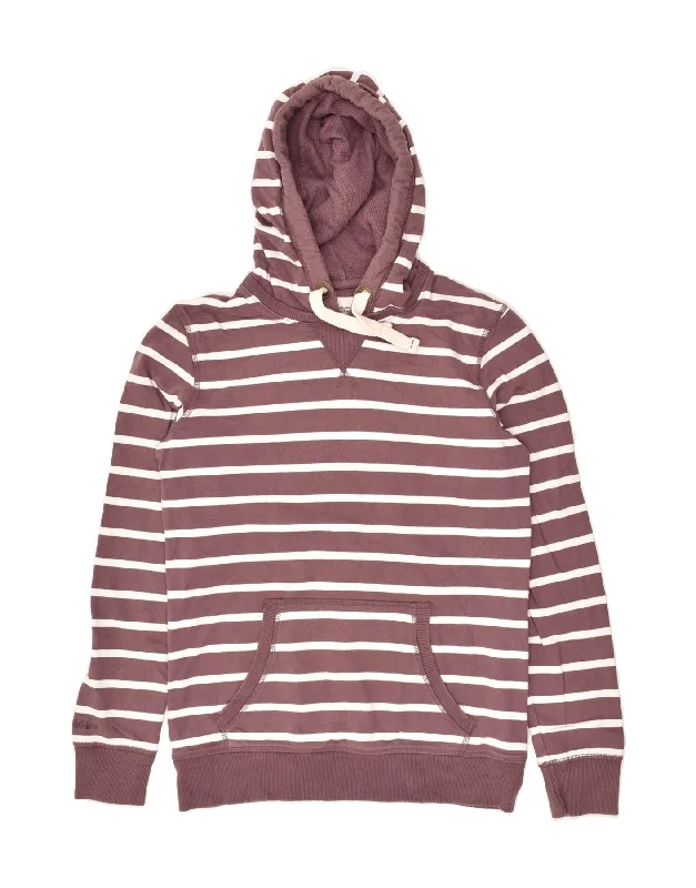 FAT FACE Womens Hoodie Jumper UK 10 Small Maroon Striped Cotton Hoodie with Relaxed Fit Easy Casual