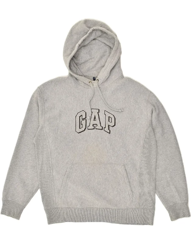 GAP Womens Graphic Hoodie Jumper UK 6 XS Grey Cotton Hoodie with Strings Custom Fit Adjustable