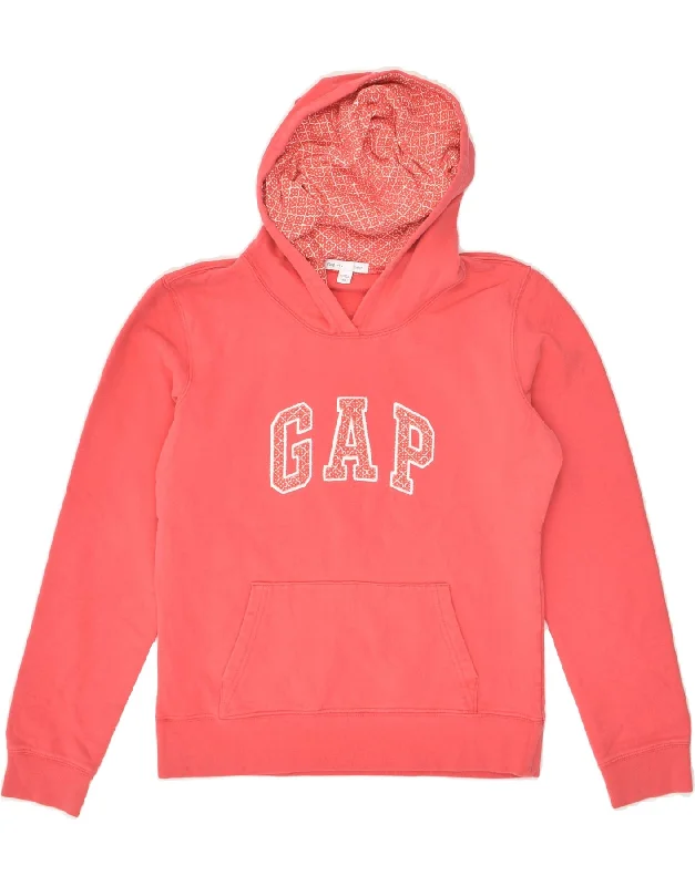 GAP Womens Graphic Hoodie Jumper UK 6 XS Pink Cotton Hoodie with Hidden Zipper Minimalist Clean