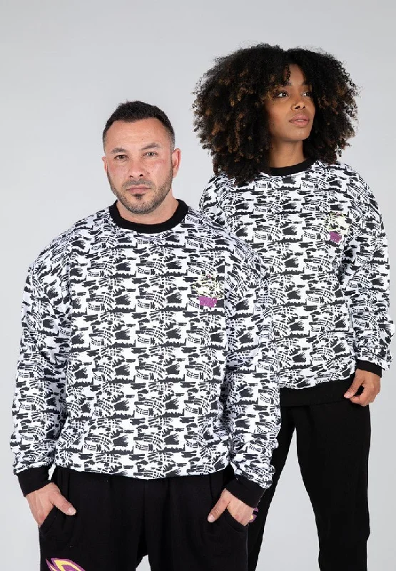 Gorilla Wear Legacy Oversized Sweatshirt - White/Black Hoodie with Metallic Shiny Futuristic