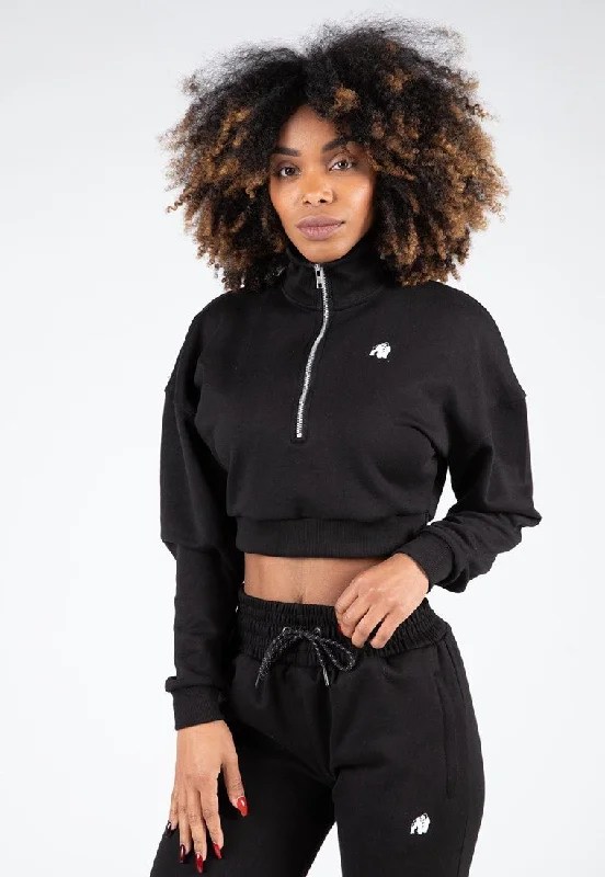 Gorilla Wear Ocala Cropped Half-Zip Sweatshirt - Black Hoodie with Pocket Utility Practical Gorilla Wear Ocala Cropped Half-Zip Sweatshirt - Black Hoodie with Pocket Utility Practical