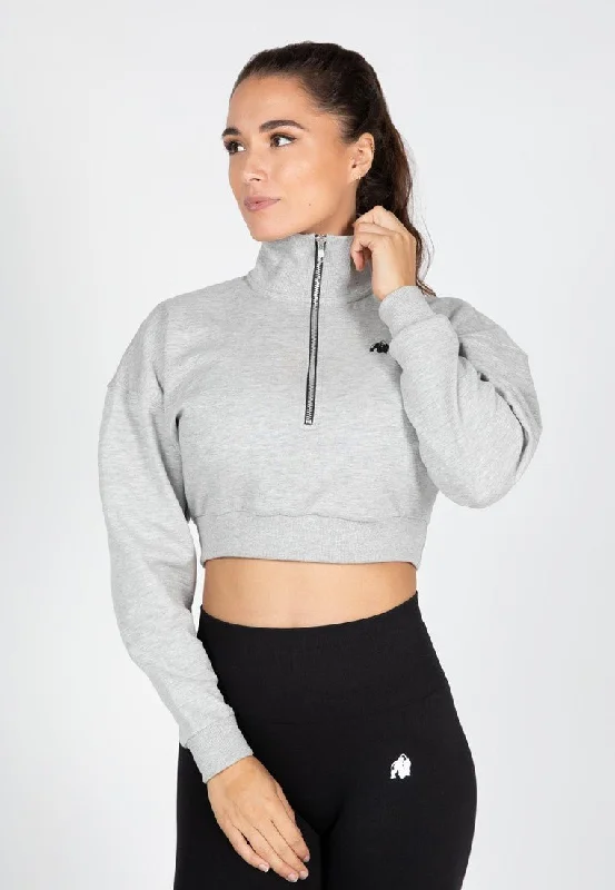 Gorilla Wear Ocala Cropped Half-Zip Sweatshirt - Grey Hoodie with Strings Custom Fit Adjustable Gorilla Wear Ocala Cropped Half-Zip Sweatshirt - Grey Hoodie with Strings Custom Fit Adjustable