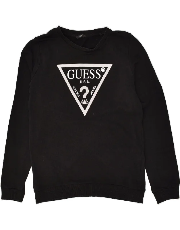 GUESS Womens Graphic Sweatshirt Jumper UK 16 Large  Black Cotton Hoodie with Relaxed Fit Easy Casual