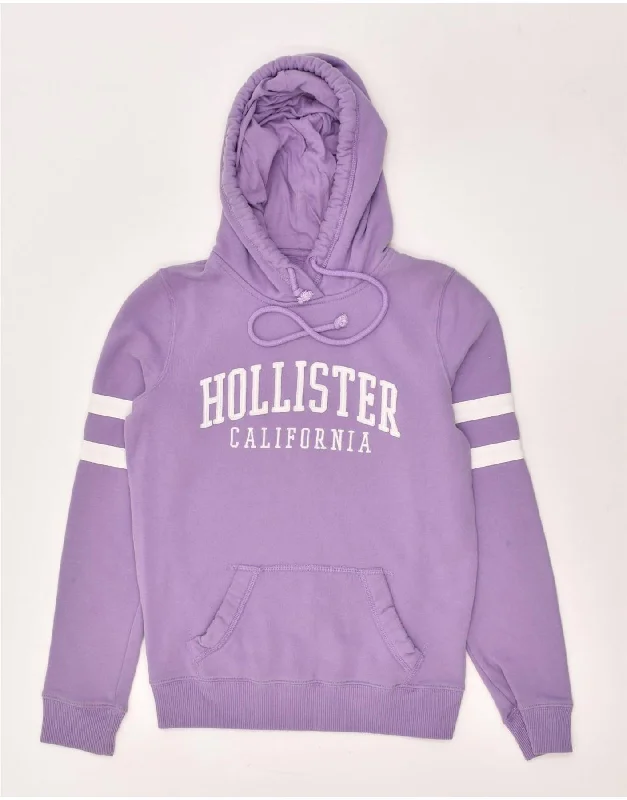 HOLLISTER Womens California Loose Fit Graphic Hoodie Jumper UK 6 XS Purple Hoodie with Hem Elastic Stretchable Comfortable