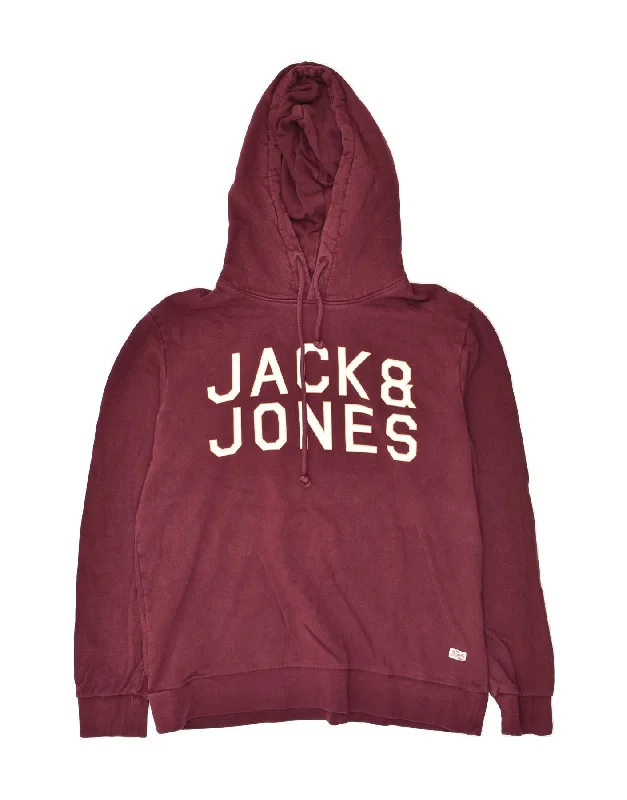 JACK & JONES Womens Graphic Hoodie Jumper UK 18 XL Burgundy Cotton Hoodie with Batwing Sleeves Loose Dramatic