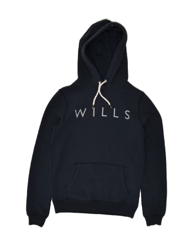 JACK WILLS Womens Classic Fit Graphic Hoodie Jumper UK 8 Small Navy Blue Hoodie with Slim Fit Tailored Modern