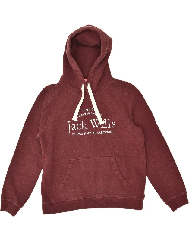 JACK WILLS Womens Graphic Hoodie Jumper UK 16 Large Maroon Cotton Hoodie with Sequins Glamorous Eye-catching