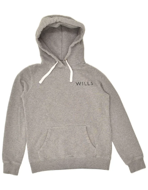 JACK WILLS Womens Graphic Hoodie Jumper UK 6 XS Grey Cotton Hoodie with Emblem Brand Identity