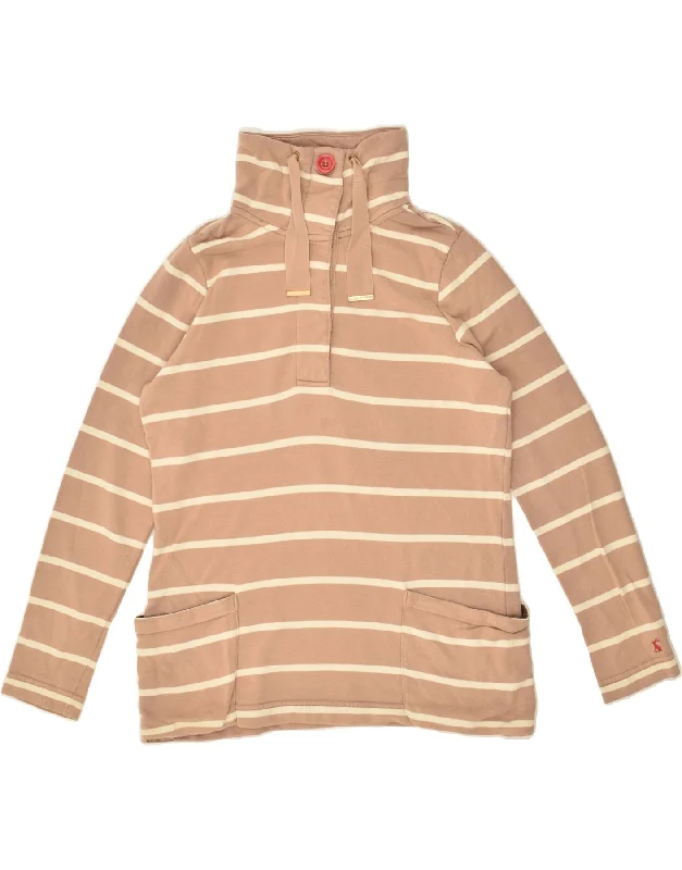 JOULES Womens Button Neck Sweatshirt Jumper UK 12 Medium Brown Striped Hoodie with Illustration Artistic Creative JOULES Womens Button Neck Sweatshirt Jumper UK 12 Medium Brown Striped Hoodie with Illustration Artistic Creative