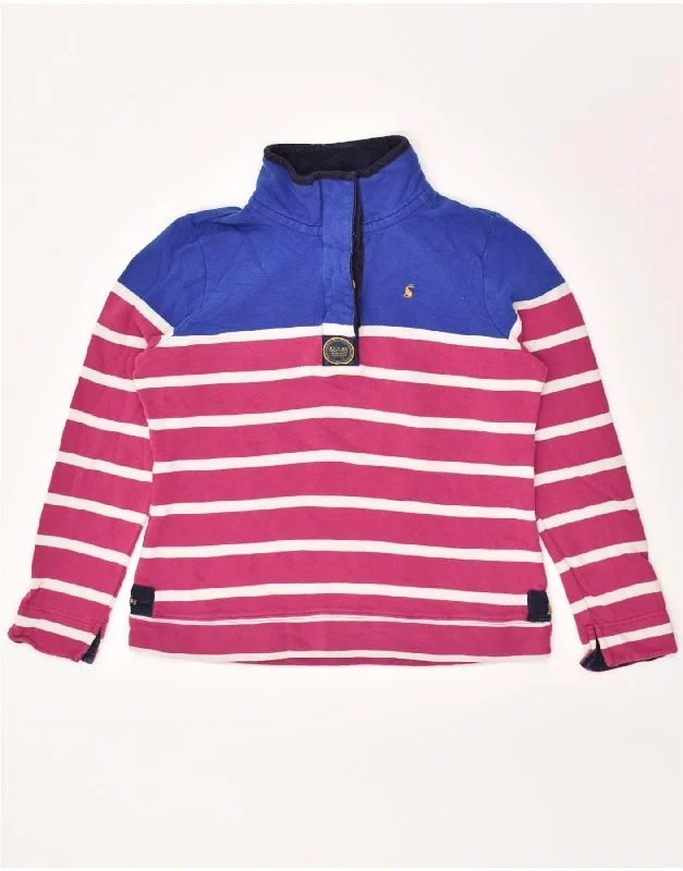 JOULES Womens Button Neck Sweatshirt Jumper UK 12 Medium Pink Striped Hoodie with Bell Sleeves Flared Feminine