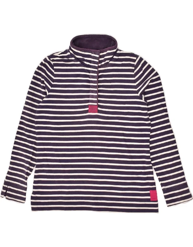 JOULES Womens Button Neck Sweatshirt Jumper UK 12 Medium  Purple Striped Hoodie with Toggle Buttons Decorative Unique