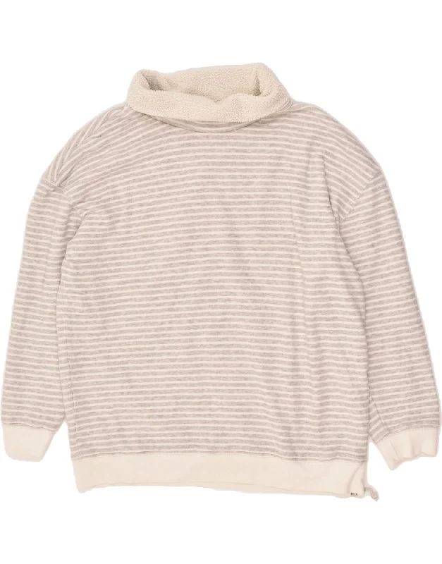 JOULES Womens Roll Neck Sweatshirt Jumper UK 16 Large Grey Striped Cotton Hoodie with Zipper Versatile Modern