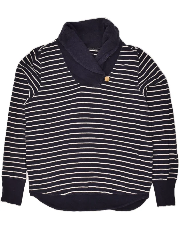 JOULES Womens Shawl Neck Sweatshirt Jumper UK 12 Medium  Navy Blue Striped Hoodie with Zipper Placket Modern Functional