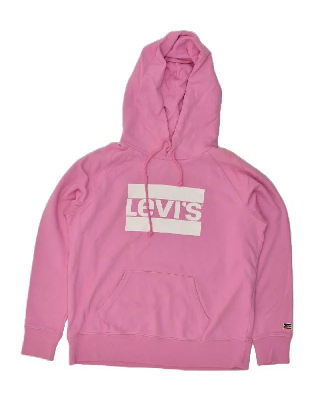 LEVI'S Womens Graphic Hoodie Jumper UK 14 Medium Pink Cotton Hoodie with Lace Feminine Delicate