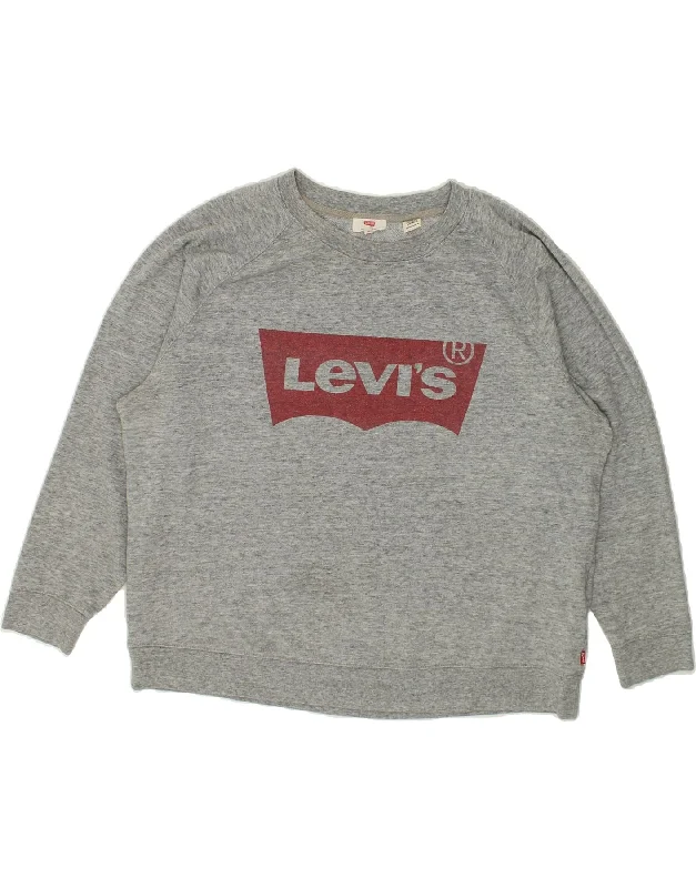 LEVI'S Womens Graphic Sweatshirt Jumper UK 18 XL Grey Cotton Hoodie with Cuffed Sleeves Snug Secure