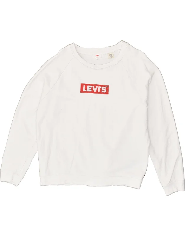 LEVI'S Womens Loose Fit Graphic Sweatshirt Jumper UK 14 Medium White Hoodie with Pocket Utility Practical