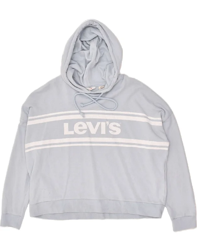 LEVI'S Womens Oversized Graphic Hoodie Jumper UK 14 Medium Blue Hoodie with Ribbed Hem Stretchable Secure