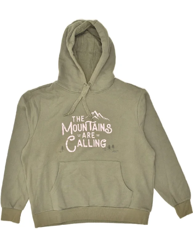 MOUNTAIN WAREHOUSE Womens Graphic Hoodie Jumper UK 14 Large Khaki Cotton Hoodie with Lining Warm Insulated