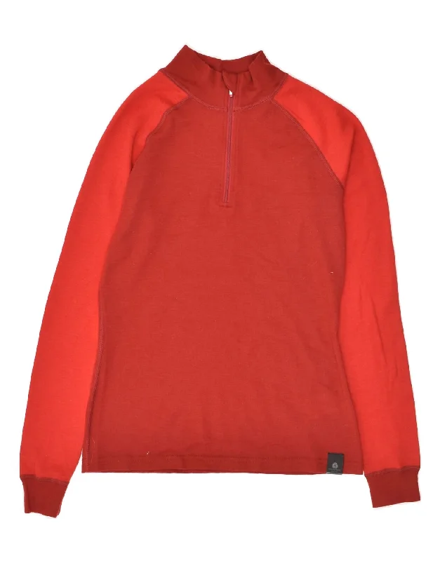 MOUNTAIN WAREHOUSE Womens Zip Neck Sweatshirt Jumper UK 10 Small  Red Wool Hoodie with Longline Fit Extended Stylish