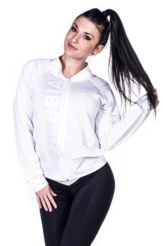 Nebbia Zip Sweatshirt 288 - White Hoodie with Drawstring Waist Adjustable Fitted