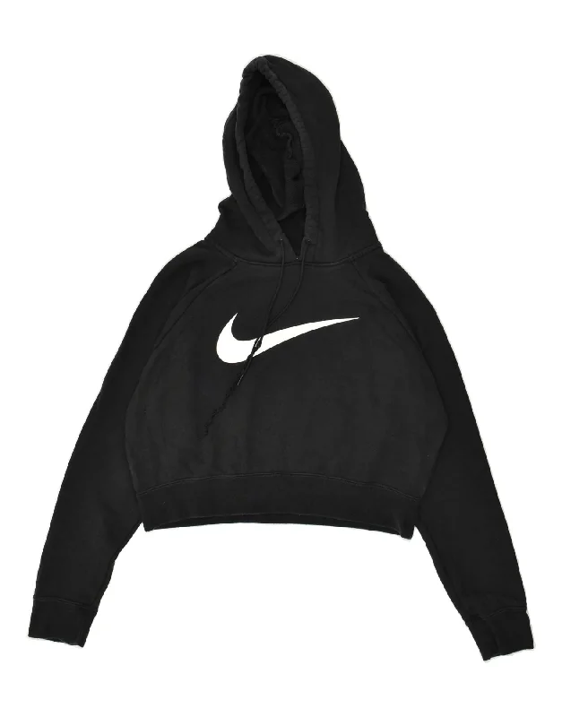 NIKE Womens Crop Hoodie Jumper UK 16 Large Black Cotton Hoodie with Hem Patch Decorative Personalized NIKE Womens Crop Hoodie Jumper UK 16 Large Black Cotton Hoodie with Hem Patch Decorative Personalized