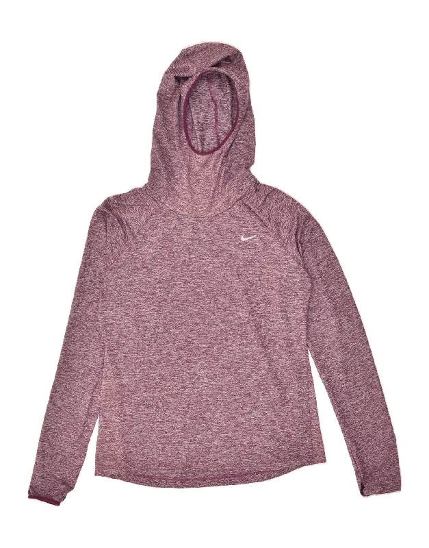 NIKE Womens Dri Fit Hoodie Jumper UK 14 Medium Purple Flecked Hoodie with Earth Tones Natural Calm