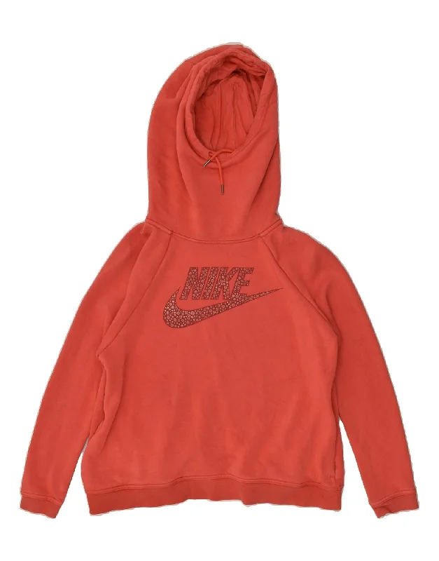 NIKE Womens Graphic Hoodie Jumper UK 16 Large Red Cotton Hoodie with Longline Fit Extended Stylish