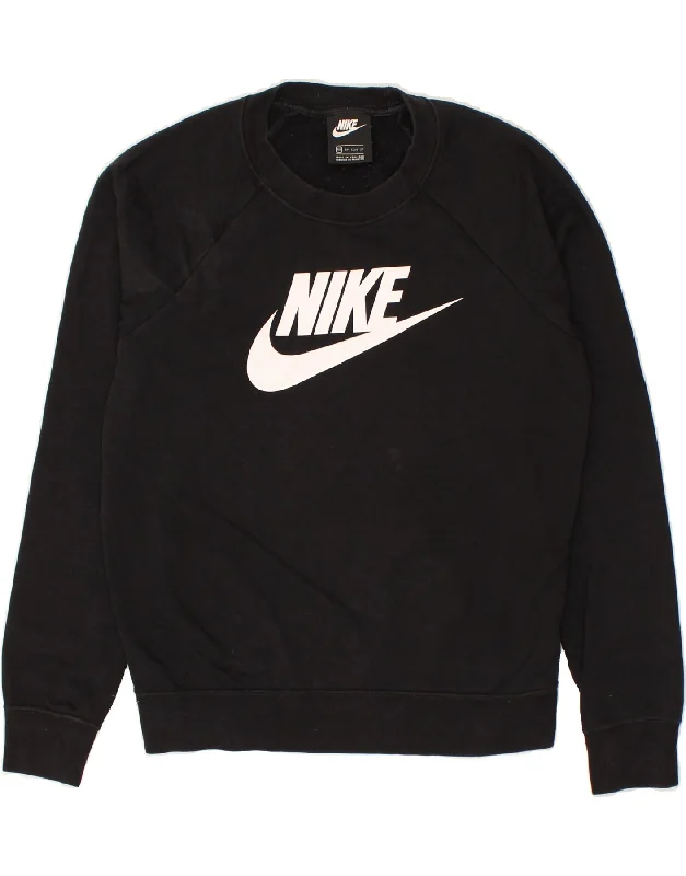 NIKE Womens Graphic Sweatshirt Jumper UK 6 XS Black Cotton Hoodie with Sequins Glamorous Eye-catching