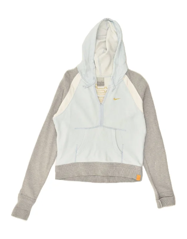 NIKE Womens Hoodie Jumper UK 10/12 Medium Blue Colourblock Cotton Hoodie Sweatshirt Pullover NIKE Womens Hoodie Jumper UK 10/12 Medium Blue Colourblock Cotton Hoodie Sweatshirt Pullover