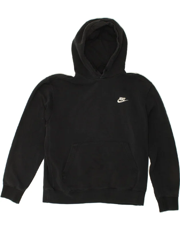 NIKE Womens Loose Fit Hoodie Jumper UK 14 Medium Black Cotton Hoodie with High Neck Warm Protective