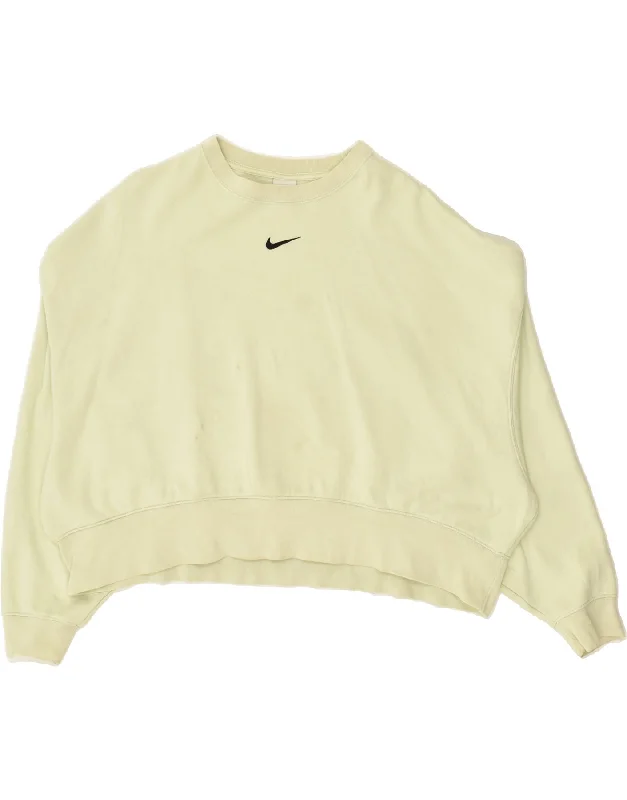 NIKE Womens Oversized Sweatshirt Jumper UK 16 Large Green Cotton Hoodie with Cuffed Sleeves Snug Secure