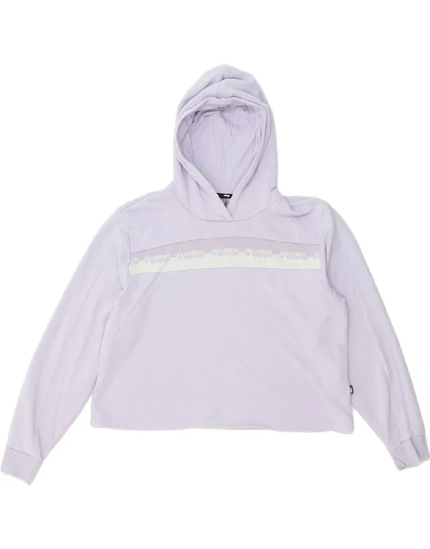 PUMA Womens Crop Hoodie Jumper UK 14 Medium Purple Cotton Hoodie with Hood Adjustable Protection