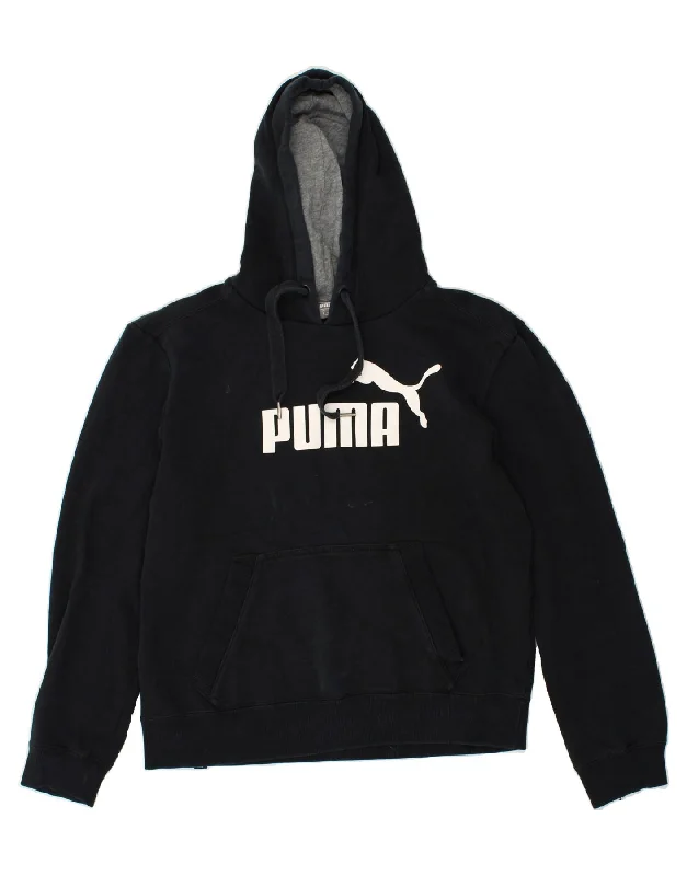 PUMA Womens Graphic Hoodie Jumper UK 10 Small Black Cotton Hooded Sweatshirt Casual Wear Street Style