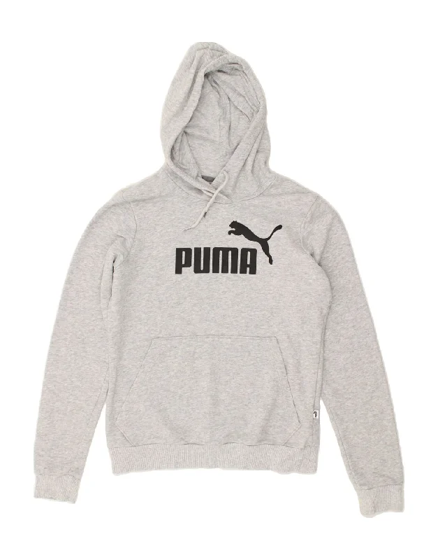PUMA Womens Graphic Hoodie Jumper UK 10 Small Grey Cotton Cotton Hoodie Fleece Lining Warmth PUMA Womens Graphic Hoodie Jumper UK 10 Small Grey Cotton Cotton Hoodie Fleece Lining Warmth