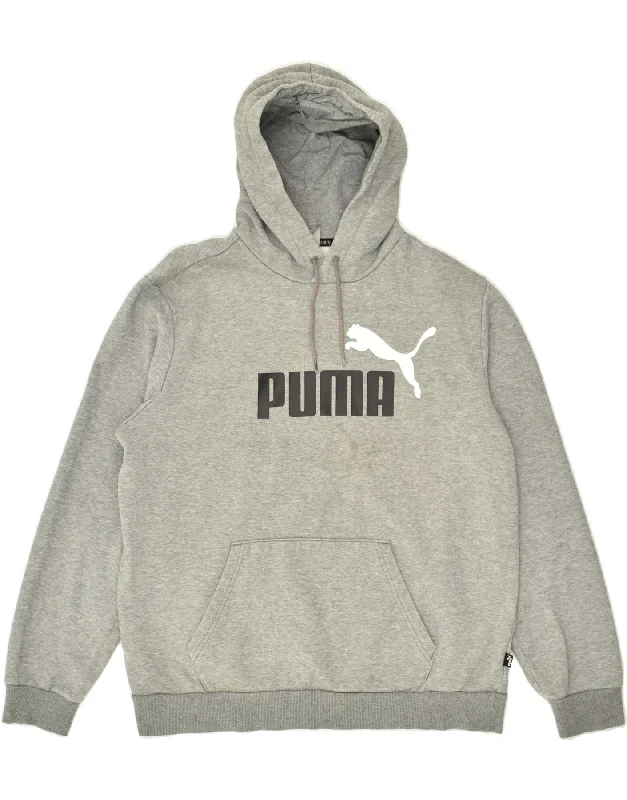 PUMA Womens Graphic Hoodie Jumper UK 16 Large Grey Cotton Hoodie with Embroidery Detailed Premium