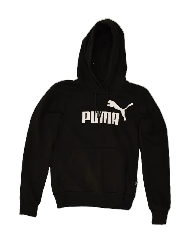 PUMA Womens Graphic Hoodie Jumper UK 6 XS Black Cotton Hoodie with Zipper Placket Modern Functional