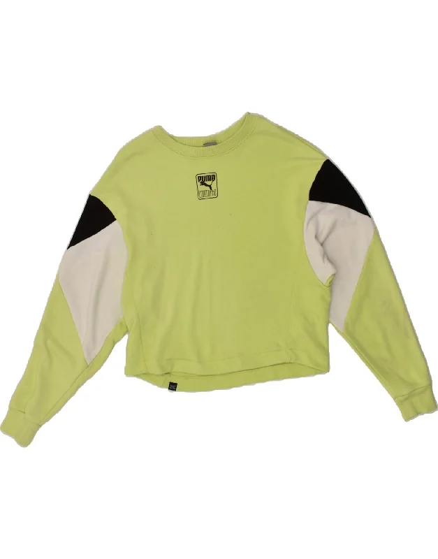 PUMA Womens Oversized Crop Sweatshirt Jumper UK 6 XS Green Colourblock Hoodie with Mock Neck Collared Structured PUMA Womens Oversized Crop Sweatshirt Jumper UK 6 XS Green Colourblock Hoodie with Mock Neck Collared Structured