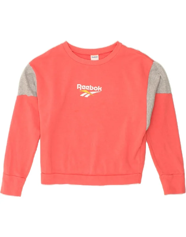 REEBOK Womens Loose Fit Graphic Sweatshirt Jumper UK 12/14 Medium Pink Hoodie with Hem Detail Decorative Unique