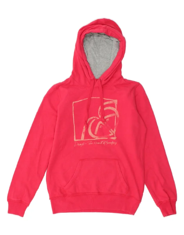 ROXY Womens Graphic Hoodie Jumper UK 16 Large Pink Cotton Hoodie with Applique Textured Unique