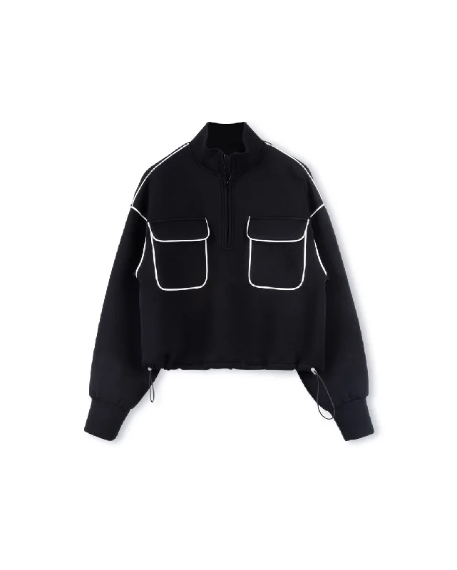 Scuba Piped Detailed Sweatshirt Hoodie with Button Classic Timeless