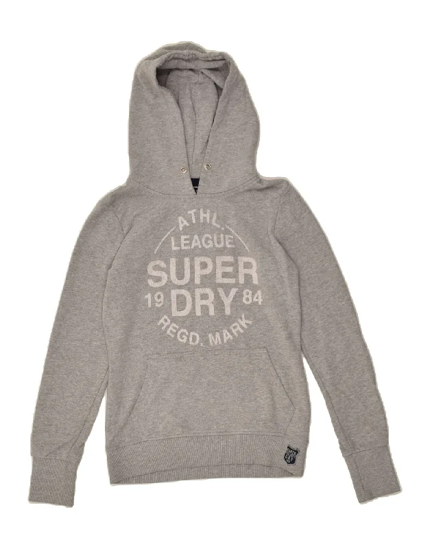 SUPERDRY Womens Graphic Hoodie Jumper UK 10 Small Grey Cotton Hoodie with Mesh Breathable Sporty SUPERDRY Womens Graphic Hoodie Jumper UK 10 Small Grey Cotton Hoodie with Mesh Breathable Sporty